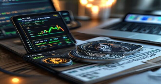 A photorealistic image of a digital cryptocurrency token with the CHECK logo on a smartphone screen, next to Egyptian pound banknotes and coins, with a glowing exchange rate indicator showing CHECK to