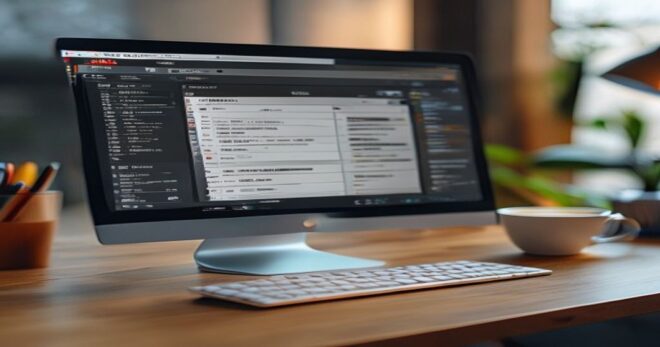 A realistic photo of a computer screen showing file properties window with metadata details highlighted, and a delete button being clicked. Clean desk with a cup of coffee.