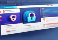 A photorealistic image of a modern website interface with fast loading indicators, a padlock icon for security, and image formats like WebP and AVIF displayed as labels. Clean design, bright colors, n