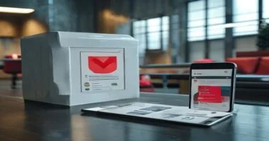 A photorealistic image of a Japanese ballot box with a smartphone displaying a social media app next to it, with a red stamp saying 'FAKE' over some posts, in a modern voting booth setting.