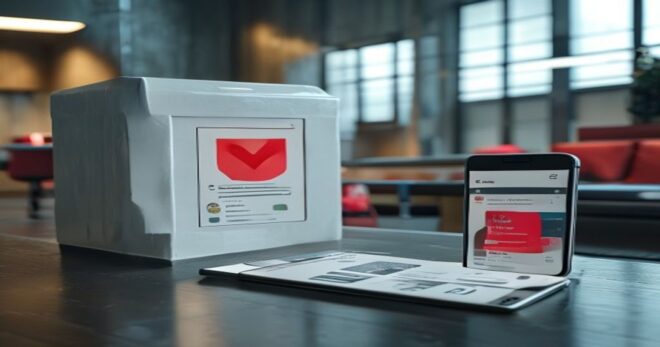 A photorealistic image of a Japanese ballot box with a smartphone displaying a social media app next to it, with a red stamp saying 'FAKE' over some posts, in a modern voting booth setting.