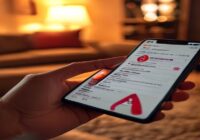A realistic photo of a smartphone screen displaying a TikTok video with a blurred background. The video shows a hand pointing to a fake registration form with warning signs like a red stop symbol. The