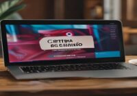 Photorealistic image of a laptop screen showing a YouTube video titled 'Cintora y Garrido discuten sobre Ayuso', with a visible download button overlay, on a wooden desk with a coffee cup.