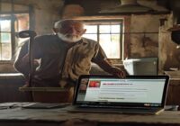 A YouTube video player paused on a documentary thumbnail showing an elderly Cuban man with a cane standing in a worn-out kitchen, while in the foreground a laptop screen displays a download dialog box